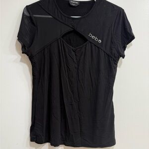 bebe Black Short Sleeve Cutout Megh Top womens large